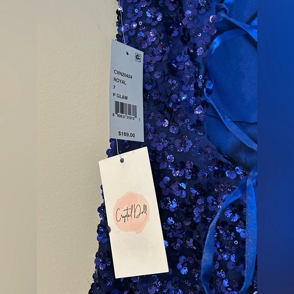 Crystal Doll Royal Blue Sequin Gown Size 7 NWT - Picture 7 of 11